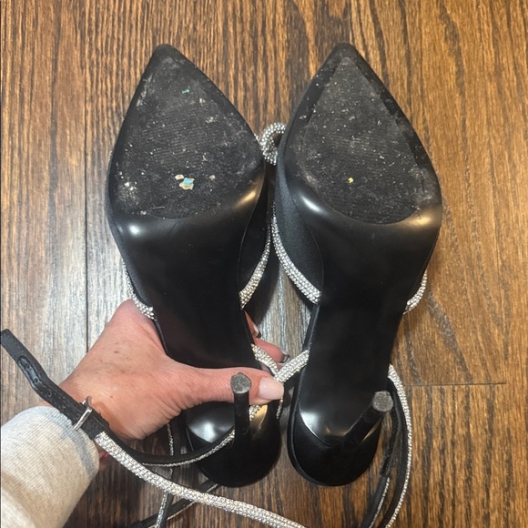Steve Madden Black Pointed Toe Crystal Bow Ankle Tie Heels - worn once!! - Picture 4 of 5